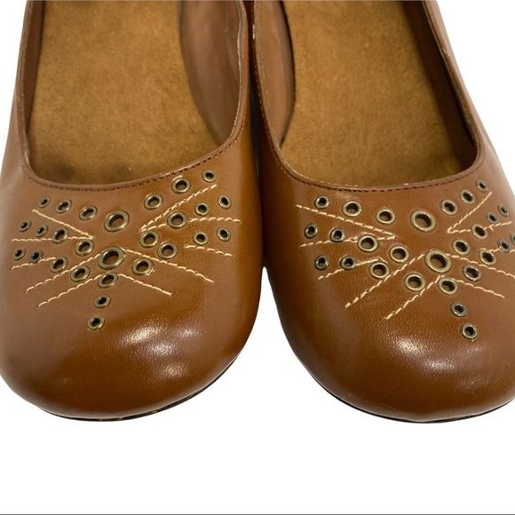 Rinaldi Brown Faux Leather 1.5” Round Toe Wedge Shoe Heel Boho - Picture 3 of 10